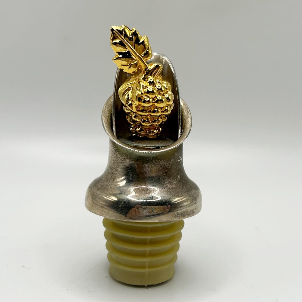Vintage Silver Plated Wine/ Liquor Pour Spout w/ Gold Pineapple Stop